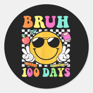Bruh 100 Days Smile Face Teacher Kinder 100 Tage Runder Aufkleber