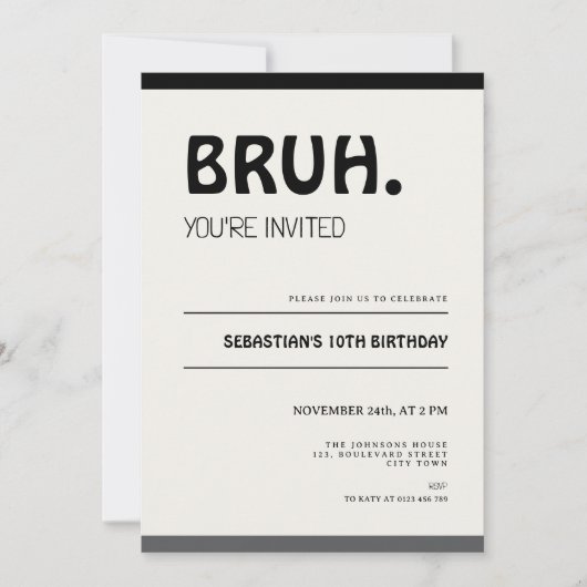 Bruh 10th Birthday Invitation Teens Boy Party Einladung (Vorderseite)