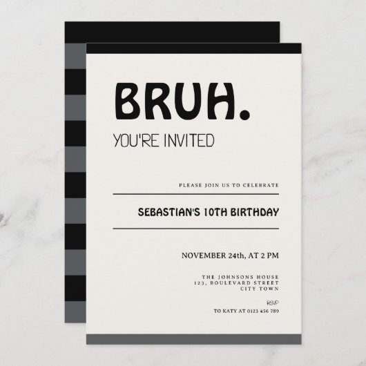 Bruh 10th Birthday Invitation Teens Boy Party Einladung (Vorne/Hinten)