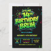Bruh 14th Birthday Boy Neon Modern Invitation Einladung (Vorderseite)