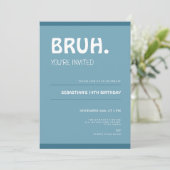 Bruh 14th Birthday Invitation Teens Boy Blue Einladung (Stehend Vorderseite)