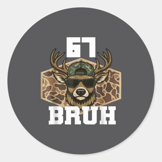Bruh 67 Deer Funny Deer Hunting Camo Hat Youth Tee Runder Aufkleber (Vorderseite)