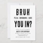 BRUH, are you in? Swimming Boy Birthday Einladung (Vorderseite)