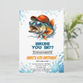 Bruh Bass Fishing Birthday Invitation Einladung (Stehend Vorderseite)