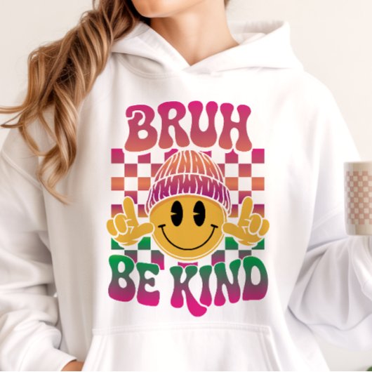 Bruh Be Kind Happy Face Beanie Magenta Grün Hoodie