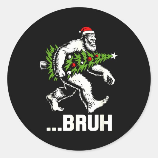 Bruh Bigfoot Christmas Funny Christmas Tree Xmas S Runder Aufkleber (Vorderseite)