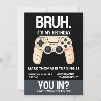BRUH Birthday Party Arcade Gamer Teen Boy Einladung