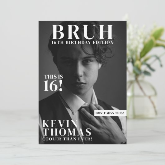 BRUH Birthday Party Magazin Cover Boy Teenager Einladung (Stehend Vorderseite)