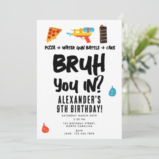 Bruh, bist du da? Boy Teenager Birthday Sommerspie Einladung (Stehend Vorderseite)
