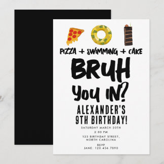 Bruh, bist du da? Junge Teenager Geburtstag Pizza Einladung