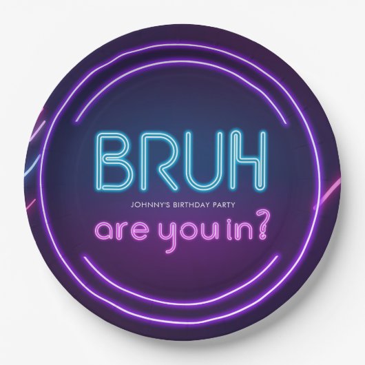 Bruh, bist du da? Neon Arcade Video Games Boy Birt Pappteller (Vorderseite)