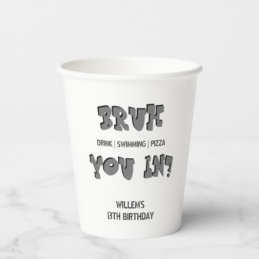 BRUH, bist du da? Schwimmbad Party Junge Geburtsta Pappbecher (Rückseite)