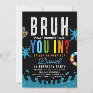 Bruh, bist du da? Teenager Boy Pool Geburtstag Einladung