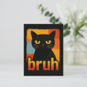 Bruh Black Cat Funny Retro Vintag Meme Postkarte (Stehend Vorderseite)