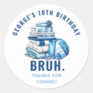 BRUH Blaue Poolparty Jungen Geburtstag Danke Runder Aufkleber