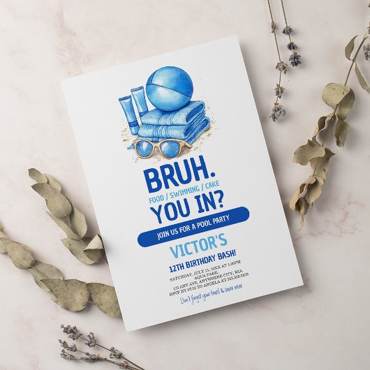 BRUH Blue Pool Party Boy Birthday Einladung