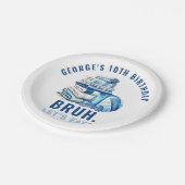 BRUH Blue Pool Party Boy Birthday Pappteller (Schrägansicht)