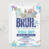 BRUH Blue Pool Party Boy Geburtstag Einladung (Vorderseite)