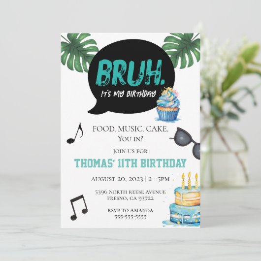 Bruh Boy Funny 11. 12. 13. 14. Teen Tween Einladung (Stehend Vorderseite)