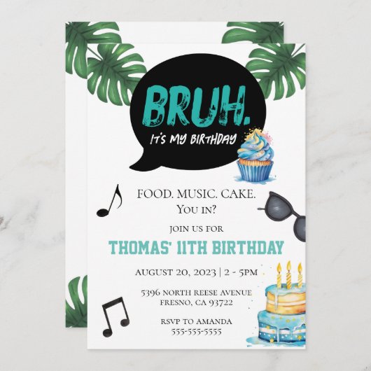 Bruh Boy Funny 11. 12. 13. 14. Teen Tween Einladung (Vorne/Hinten)