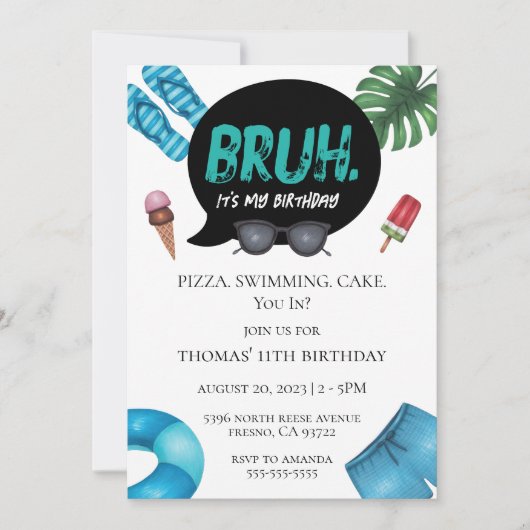 Bruh Boy Pool Party für Teenager Einladung (Vorderseite)