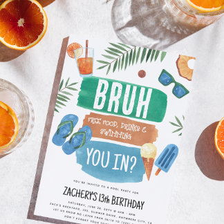 Bruh Boy Pool Party Geburtstag Einladung