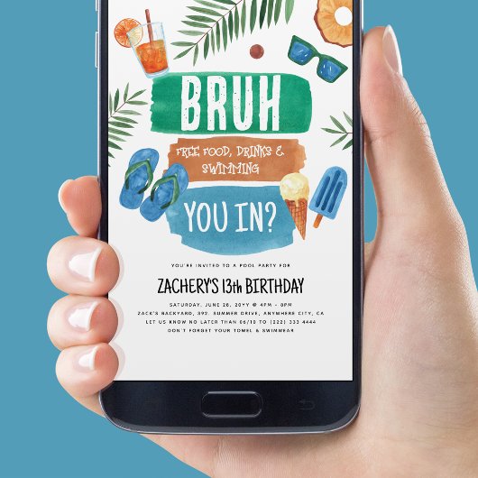 Bruh Boy Pool Party Geburtstag Einladung