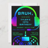 Bruh Boy Teen Birthday Neon Video Game Party Einladung (Vorderseite)