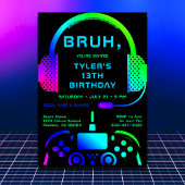 Bruh Boy Teen Birthday Neon Video Game Party Einladung
