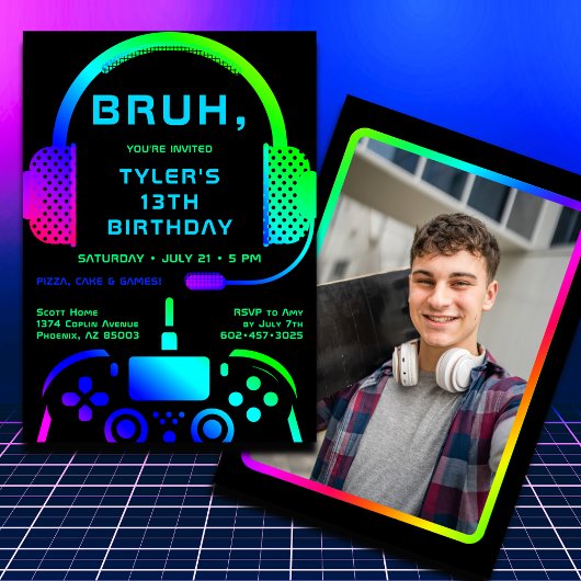 Bruh Boy Teen Birthday Video Game Template Einladung