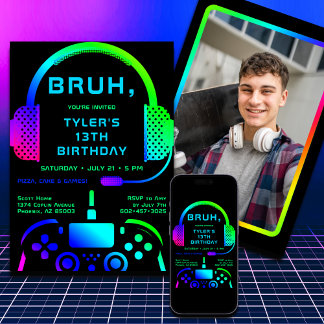 Bruh Boy Teen Birthday Video Game Template Einladung