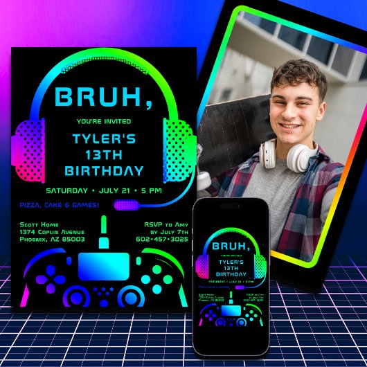 Bruh Boy Teen Birthday Video Game Template Einladung