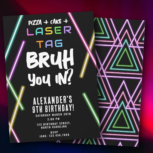 Bruh Boy's Birthday Neon Laser Tag Einladung
