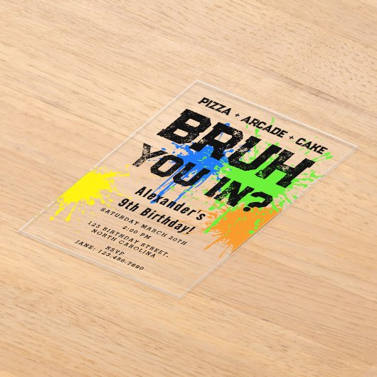 Bruh Boy's Birthday Party Neon Graffiti Teenager Acryleinladungen (Ablage )