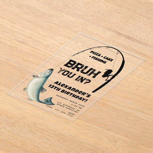 Bruh Boy's Birthday Party Teenager Fishing Acryleinladungen (Ablage )