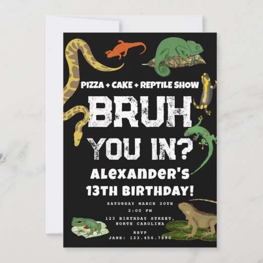 Bruh Boy's Birthday Party Teenager Reptile Show Einladung (Vorderseite)