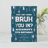 Bruh Boy's Birthday Party Teenager Science Theme Einladung (Stehend Vorderseite)