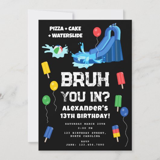 Bruh Boy's Birthday Party Teenager Waterslide Einladung (Vorderseite)