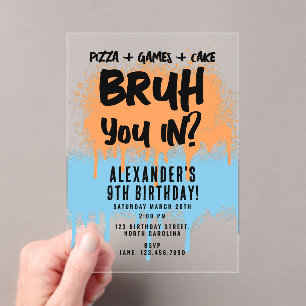 Bruh Boys Geburtstag Neon Graffiti Orange Blue Acryleinladungen