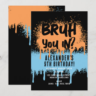 Bruh Boys Geburtstag Neon Graffiti Orange Blue Einladung