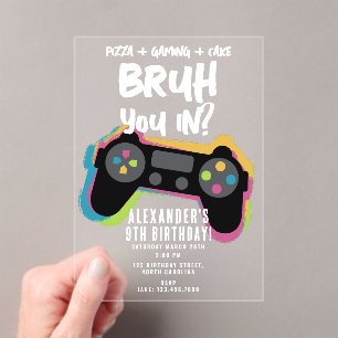 Bruh Boys Geburtstags-Neon-Gaming-Teen-Gamer Acryleinladungen