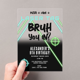 Bruh Boys Geburtstags-Neon-Lasertag Acryleinladungen