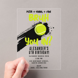 Bruh Boys Geburtstags-Teensport-Tennispiel Acryleinladungen