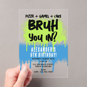 Bruh Boys Geburtstagsparty Neon Graffiti Green Blu Acryleinladungen