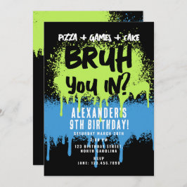 Bruh Boys Geburtstagsparty Neon Graffiti Green Blu Einladung