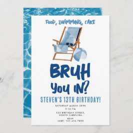 Bruh Boy's Teenager Birthday Pool Party Teen Boy Einladung