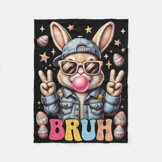 Bruh Bunny Blowing Bubble Gum Happy Easter Day Boy Fleecedecke (Vorderseite)