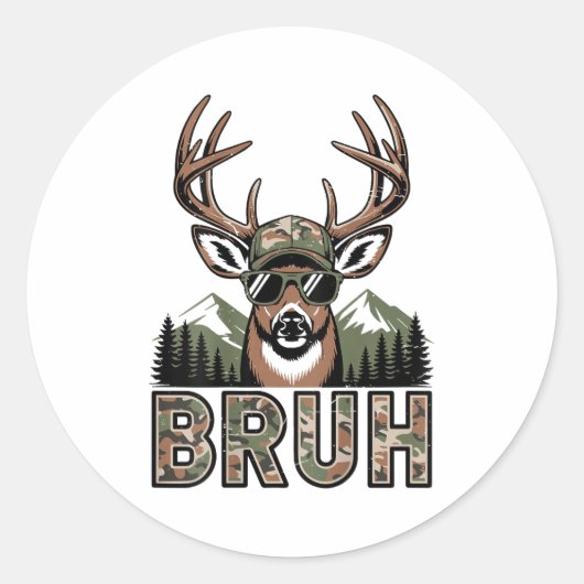 Bruh Camo Deer Hunting Camouflage Elk Buck Funny Y Runder Aufkleber (Vorderseite)