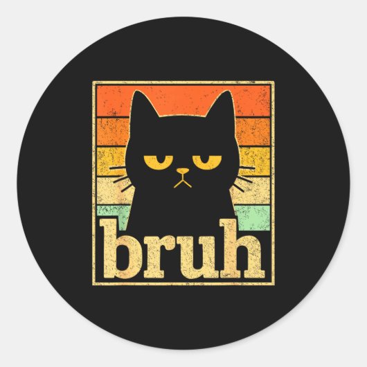 Bruh Cat Meme Graphic – Funny Cat Retro Meme For T Runder Aufkleber (Vorderseite)