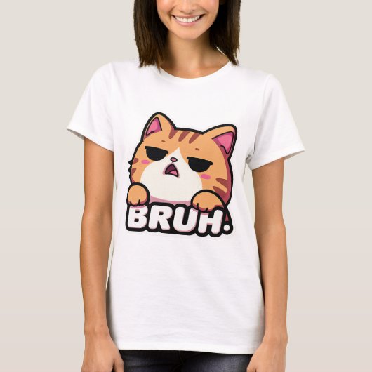 Bruh Cat Meme - Unamused Tabby Face T-Shirt (Vorderseite)